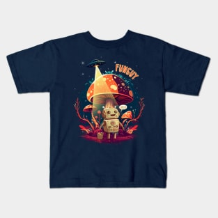 Funguy Little Robot Collecting Mushrooms Kids T-Shirt